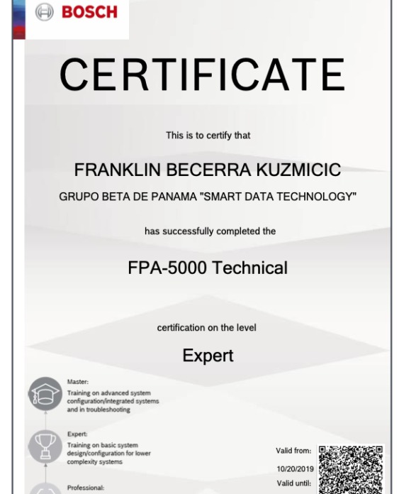 CERTIFICACION Bosch FPA-5000 Expert